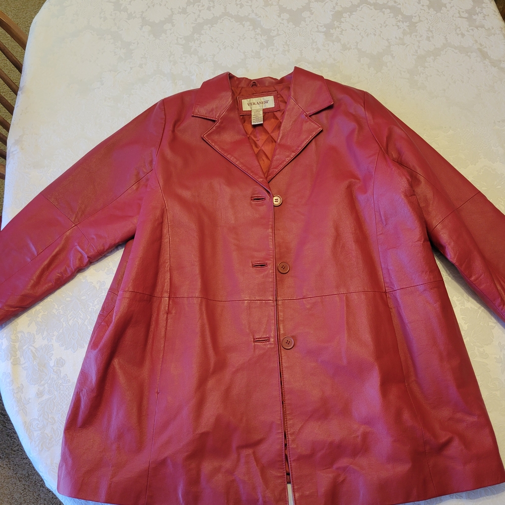 Veranesi Women's Red Leather Jacket